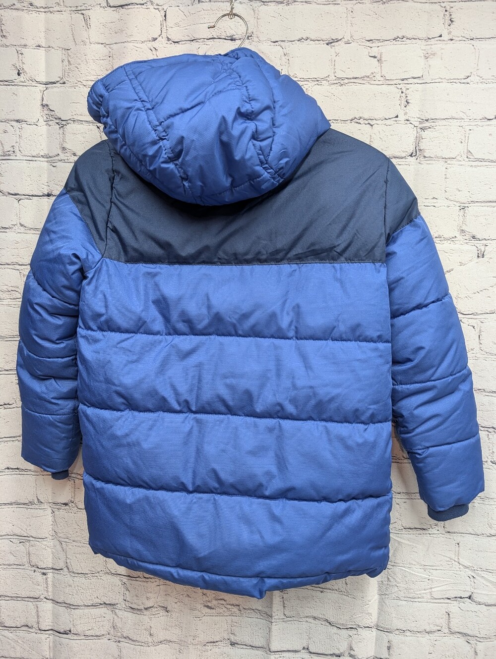 Lands' End Kids' Two-Tone Blue Hooded Puffer Jacket - Picture 5 of 6